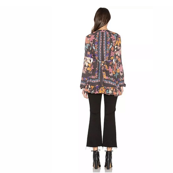 FREE PEOPLE Violet Hill Floral Printed Tunic Top Shirt VNeck pink purple Anthro - Picture 8 of 15